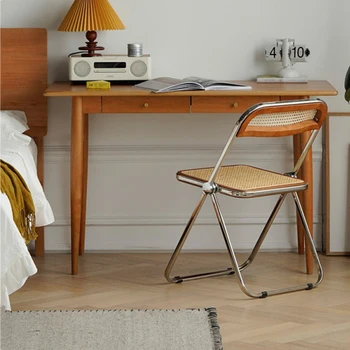 Современный минималистичный Домашний обеденный стул с сетчатой красной спинкой, Складной Ресторанный стул, Ротанговый кухонный стул, Походный стул
