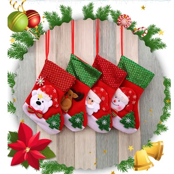 Рождественские Чулки Санта Клаус Носок Детские Конфеты Подарочный Пакет Камин Подвесной Мешок Снеговик Санта Лось Медведь Рождественский Носок Елочный Декор