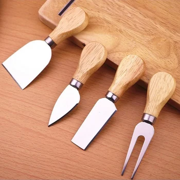 Ножи для сыра из 4 частей с деревянными ручками, Набор вилок для варенья и масла, Набор столовых приборов из нержавеющей стали, кухонные принадлежности