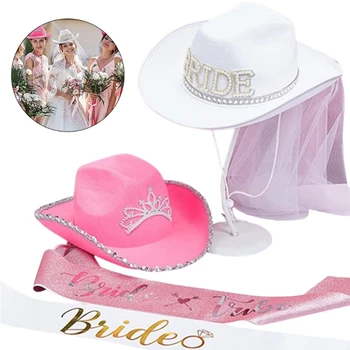 Розово-белая Ковбойская шляпа для свадебной вечеринки, Ковбойская шляпа с широкими полями, Модный Музыкальный фестивальный костюм, комплект костюмов с блестящей буквенной лентой DXAA