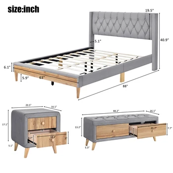 Спальный гарнитур из 4 предметов, мягкая кровать-платформа размера 