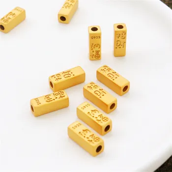 18-каратный матовый золотой медный золотой саркофаг с сохранением цвета большое отверстие квадратной формы колонны шарм Фу сквозное отверстие diy веревочный браслет