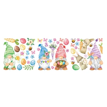 Счастливой Пасхи Окно Цепляется За Яйца Гнома-Кролика Наклейка на стену Стекло Статические наклейки