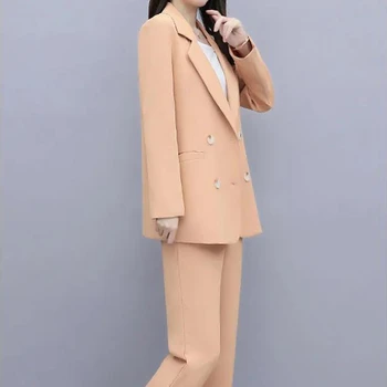 Sungtin/ комплект из 2 предметов, женский костюм, блейзер и брюки, однотонный блейзер с длинным рукавом, длинные брюки-карандаш с высокой талией, профессиональная одежда для женщин 3