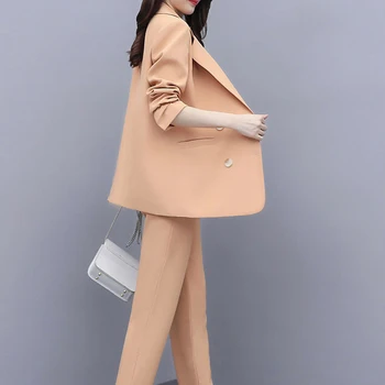 Sungtin/ комплект из 2 предметов, женский костюм, блейзер и брюки, однотонный блейзер с длинным рукавом, длинные брюки-карандаш с высокой талией, профессиональная одежда для женщин 5
