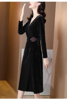 Tingfly 2022, Весенняя новинка, расшитое бисером Черное бархатное Офисное женское платье длиной до колен, Винтажное Элегантное Тонкое Повседневное платье Большого размера, Vestidos Zaful 1