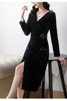 Tingfly 2022, Весенняя новинка, расшитое бисером Черное бархатное Офисное женское платье длиной до колен, Винтажное Элегантное Тонкое Повседневное платье Большого размера, Vestidos Zaful 2