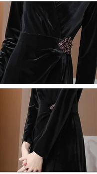 Tingfly 2022, Весенняя новинка, расшитое бисером Черное бархатное Офисное женское платье длиной до колен, Винтажное Элегантное Тонкое Повседневное платье Большого размера, Vestidos Zaful 5
