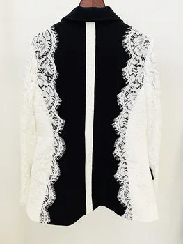 Черные блейзеры с кружевным рукавом для женщин Свадьбы 2023 Новая мода Slim Fit Пальто с кружевной вставкой на одной пуговице, костюм, официальный блейзер 3