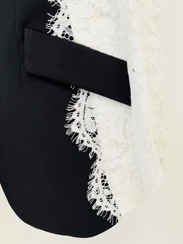 Черные блейзеры с кружевным рукавом для женщин Свадьбы 2023 Новая мода Slim Fit Пальто с кружевной вставкой на одной пуговице, костюм, официальный блейзер 4