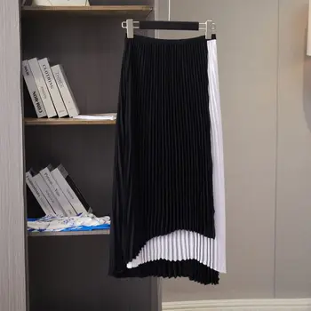 Женская юбка в складку разных цветов на весну-лето, Тонкая контрастная цветная строчка, простая удобная юбка средней длины 3
