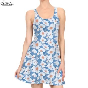 Женское платье CLOOCL, белое мини-платье с 3D принтом в виде цветка, Модное женское платье без рукавов длиной до колен, Элегантные синие платья
