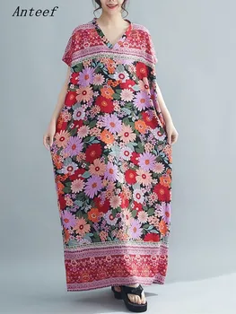 атласные винтажные платья с цветочным рисунком большого размера с коротким рукавом для женщин, повседневное свободное летнее пляжное платье макси длиной, элегантная одежда 2023