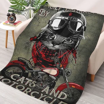 Легко отвлекается на кошек и мотоциклы Любитель черных кошек Набрасывает одеяла, фланелевое теплое одеяло для пикника, покрывало для кровати