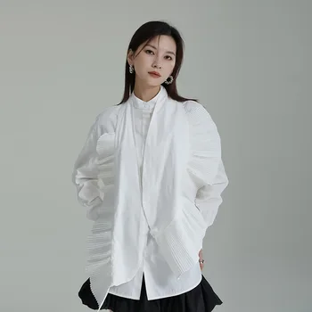 SuperAen 2023 Весенняя мода Новая Съемная Плиссированная рубашка Со стоячим вырезом Свободные Рубашки Корейского дизайна