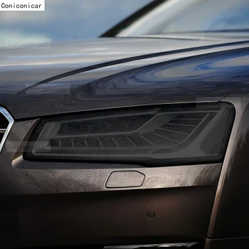 2 Шт Защитная пленка для автомобильных фар, Самовосстанавливающаяся Прозрачная Черная наклейка из ТПУ для Audi A8 D4 D5 2014-2020 Аксессуары 3