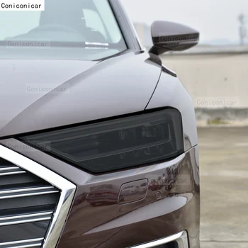 2 Шт Защитная пленка для автомобильных фар, Самовосстанавливающаяся Прозрачная Черная наклейка из ТПУ для Audi A8 D4 D5 2014-2020 Аксессуары 4