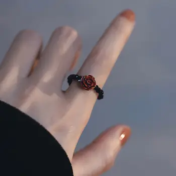 Винтажное кольцо с розой из бисера для женщин, модные эффектные кольца для девочек, открытые Регулируемые кольца на палец, Крутые сладкие кольца для вечеринок