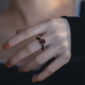 Винтажное кольцо с розой из бисера для женщин, модные эффектные кольца для девочек, открытые Регулируемые кольца на палец, Крутые сладкие кольца для вечеринок 3