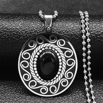 Богемия Этнический Черный Камень Длинное Ожерелье для Женщин из Нержавеющей Стали Индия Ожерелья Ювелирные изделия collares para mujer elegantes N3610