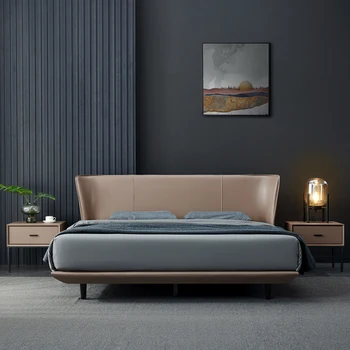 Итальянская минималистская дизайнерская кожаная кровать 1,8 м для маленькой семьи, тонкая прикроватная кровать, современная простая легкая роскошная свадебная кровать