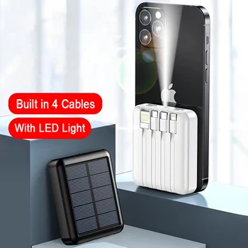 20000 мАч Портативный банк солнечной энергии Для зарядки Poverbank для iPhone 14 Xiaomi Внешнее зарядное устройство Сильная светодиодная подсветка Двойной USB 2