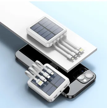 20000 мАч Портативный банк солнечной энергии Для зарядки Poverbank для iPhone 14 Xiaomi Внешнее зарядное устройство Сильная светодиодная подсветка Двойной USB 4