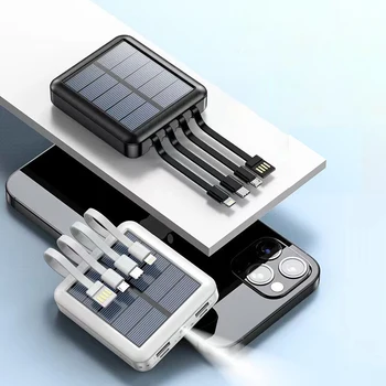 20000 мАч Портативный банк солнечной энергии Для зарядки Poverbank для iPhone 14 Xiaomi Внешнее зарядное устройство Сильная светодиодная подсветка Двойной USB 5