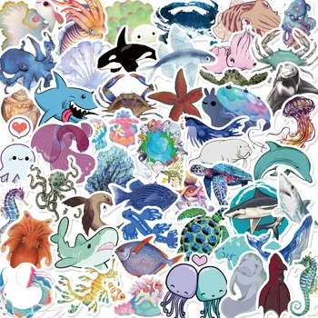 50 Маленьких акварельных мультяшных наклеек с медузами и Дельфинами, милые водонепроницаемые детские игрушки, канцелярские принадлежности, Декоративные мобильные поделки