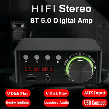 HIFI BT 5.0 Плата Цифрового Аудиоусилителя мощности 100 Вт Стерео Автомобильный усилитель Amplificador Домашний Кинотеатр USB TF Card Player
