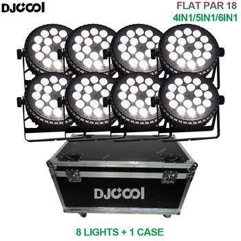 Бесплатная доставка Roadcase 8x LED Par Light RGBWAUV 6in1 18x18w Stage Par Lights Stage 18x12w RGBW 4in1 DJ DMX Light Par RGBWA 5in1