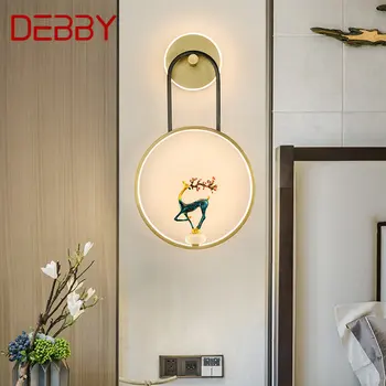 Латунный настенный светильник DEBBY в китайском стиле, светодиодный, 3 цвета, винтажный креативный светильник-бра с оленем для дома, гостиной, прикроватной тумбочки в спальне
