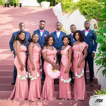 2021 Африканское Розовое Черное Женское Свадебное Платье ABC С Золотыми Аппликациями, Кружевные Африканские Платья Подружек Невесты, Длинные Платья Подружек Невесты