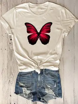 Бабочка, прекрасный стиль 90-х, модные женские летние футболки с коротким рукавом и принтом, графические футболки, весенняя одежда с принтом