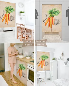 Винтажная текстурированная фермерская морковь, японская дверная занавеска, шторы для кухонной перегородки, вход в кафе, ресторан, подвесная полупрозрачная занавеска 3