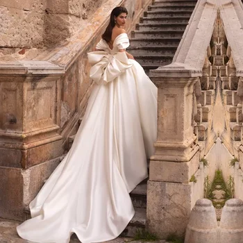 5 Свадебных платьев Qcenkeren С открытыми плечами И бантом Трапециевидной формы, Свадебные платья robe mariée, халат mariée