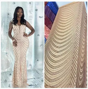 2023 Африканская кружевная ткань с 3D пайетками Золотое Высококачественное Кружево Французский Тюль Кружевная ткань Нигерийские кружевные ткани для платья 1