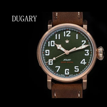Бронзовые автоматические механические часы DUGARY Aviation Pilot сапфировые люминесцентные водонепроницаемые наручные часы с механизмом 45 мм Seagull 1963 г.