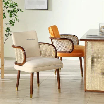 Обеденные стулья в стиле ретро из массива дерева в скандинавском стиле для кухонной мебели, домашний ротанговый стул для отдыха, простое дизайнерское кресло для столовой со спинкой