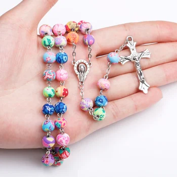 Красочная цепочка из бисера, католические четки Девы Марии, ожерелье для мужчин и женщин, ювелирные изделия, бесплатная доставка по цене более 10 долларов, аксессуары, подарки