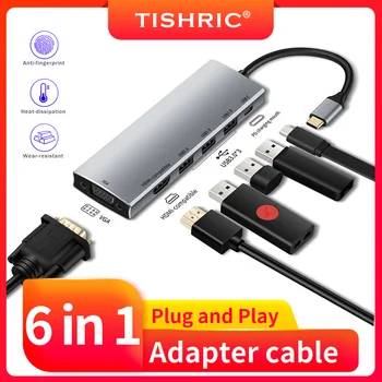 TISHRIC 6 В 1 Type C Мультиразветвитель Адаптер RJ45 100/1000 М PD VGA USB 3,0 USB C КОНЦЕНТРАТОР Док-станция для Macbook Pro/Air/Huawei Mate/Lenovo