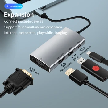 TISHRIC 6 В 1 Type C Мультиразветвитель Адаптер RJ45 100/1000 М PD VGA USB 3,0 USB C КОНЦЕНТРАТОР Док-станция для Macbook Pro/Air/Huawei Mate/Lenovo 4
