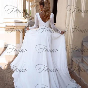 Свадебные платья с V-образным вырезом и длинными рукавами в стиле бохо, шифоновое элегантное свадебное платье с открытой спиной, элегантное свадебное платье для женщин, свадебные платья А-силуэта 1