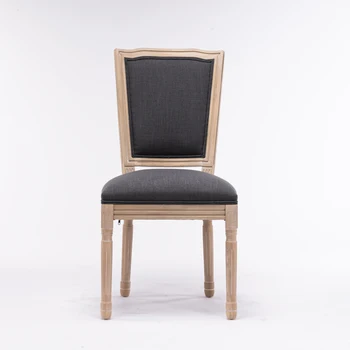 Набор из 2-х обеденных стульев из цельного дерева в французском стиле с античной росписью, Льняная ткань, Квадратная ротанговая спинка, обеденный стул для ресторанной мебели 2