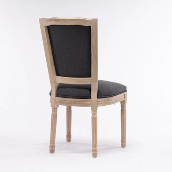 Набор из 2-х обеденных стульев из цельного дерева в французском стиле с античной росписью, Льняная ткань, Квадратная ротанговая спинка, обеденный стул для ресторанной мебели 3