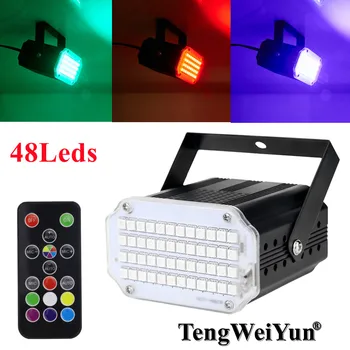 48 Вт 7 цветов 48LED Лазерный Проектор со Звуком DJ Disco, Активируемый стробоскопической Вспышкой, Лампа с эффектом освещения сцены Lumiere RGB, Музыкальная Подсветка для вечеринки