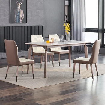 Итальянский гастрономический стол и стул Fengyan сочетание легкого экстравагантного современного простого прямоугольного домашнего обеденного стола из массива дерева 3
