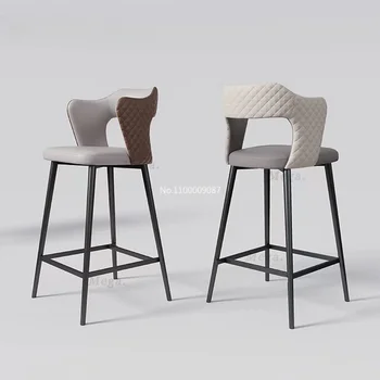 Скандинавский кожаный барный стул домашний стульчик для кормления дизайнерская модель с подлокотником островной обеденный барный стул стойка регистрации барный стул шезлонг