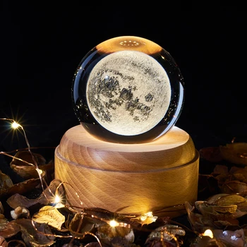 Хрустальный шар ночник usb зарядка детские лунные лампы Музыкальная Шкатулка 3D светодиодные вращающиеся ночные светильники Galaxy Crafts Домашний декор рабочего стола 0