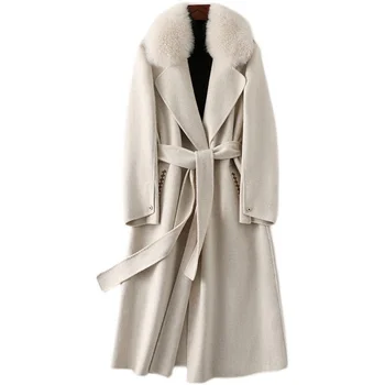 Hwitex Зимние Женские 100% Шерстяные пальто из смесовой шерсти, куртки с кашемировым воротником, Минималистичные Длинные пальто, Тренч, Пальто HW8040